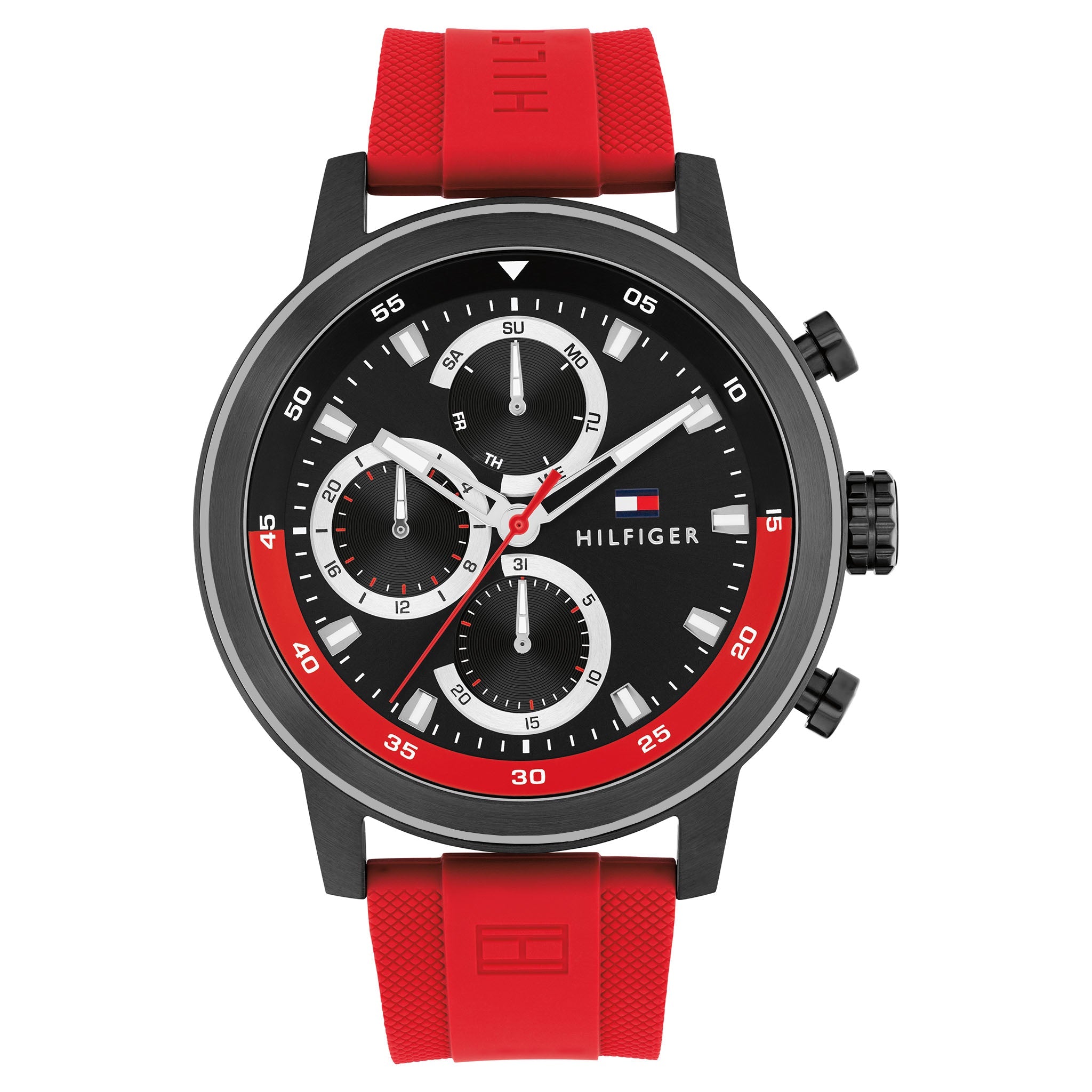 Tommy Hilfiger Red Silicone Black Dial Multi-function Men's Watch - 1792178