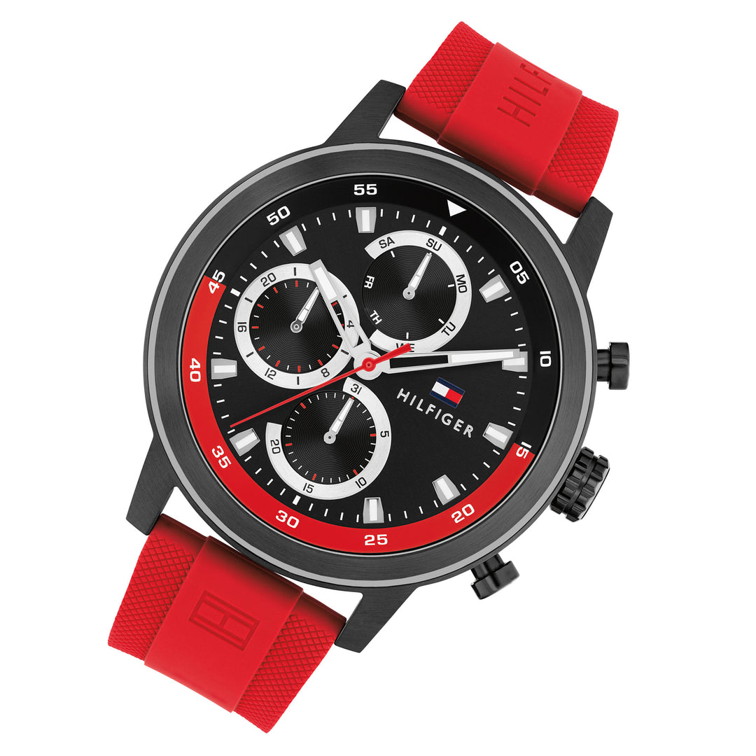 Tommy Hilfiger Red Silicone Black Dial Multi-function Men's Watch - 1792178