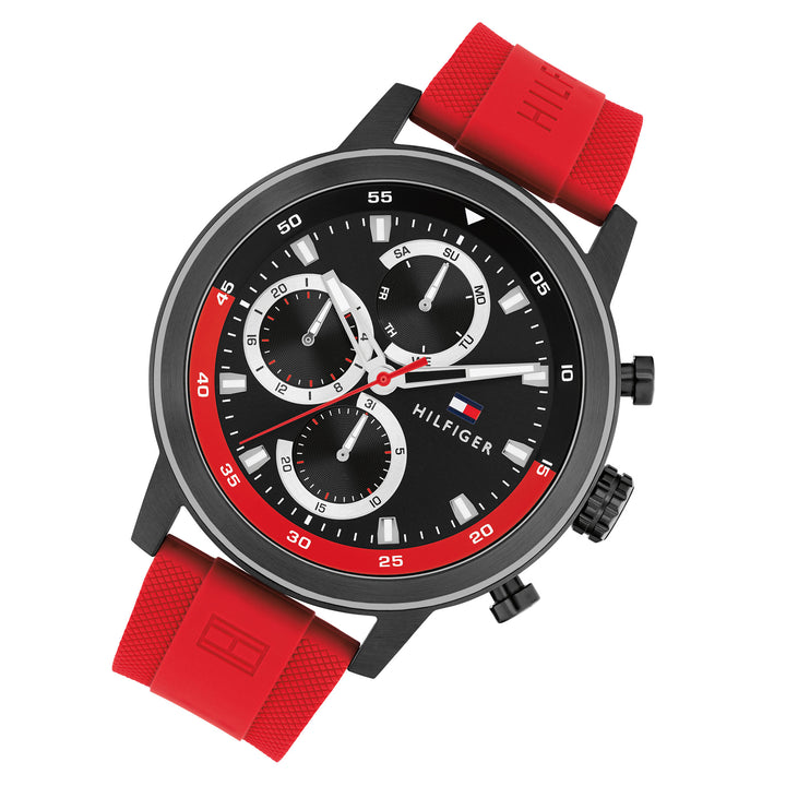Tommy Hilfiger Red Silicone Black Dial Multi-function Men's Watch - 1792178