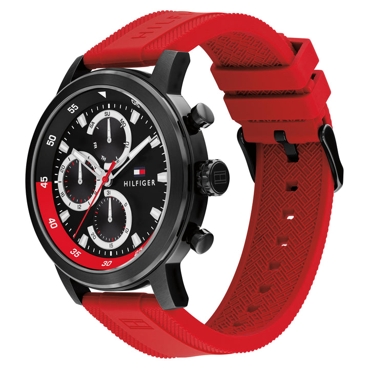 Tommy Hilfiger Red Silicone Black Dial Multi-function Men's Watch - 1792178