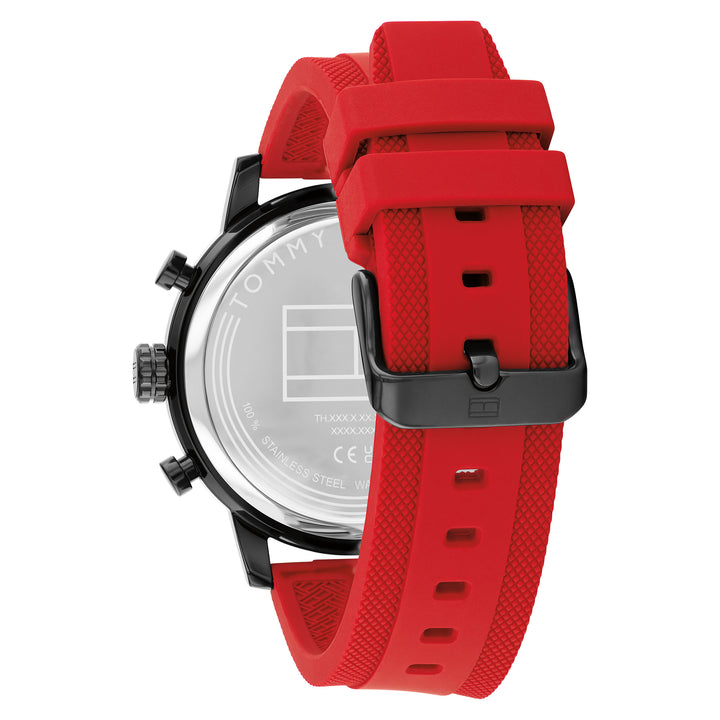 Tommy Hilfiger Red Silicone Black Dial Multi-function Men's Watch - 1792178