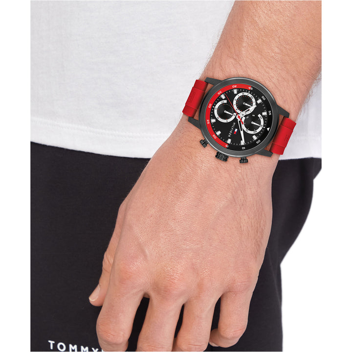 Tommy Hilfiger Red Silicone Black Dial Multi-function Men's Watch - 1792178