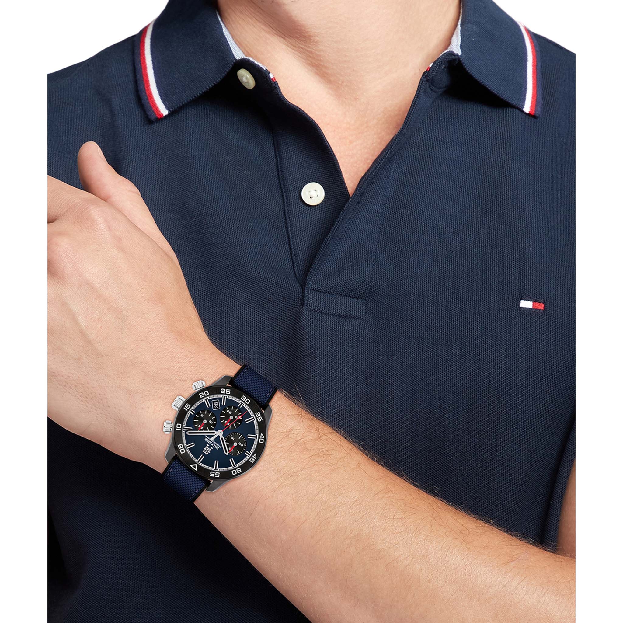 Tommy Hilfiger Blue Cordura & Black Silicone Navy Dial Chronograph Men's Watch - 1792183