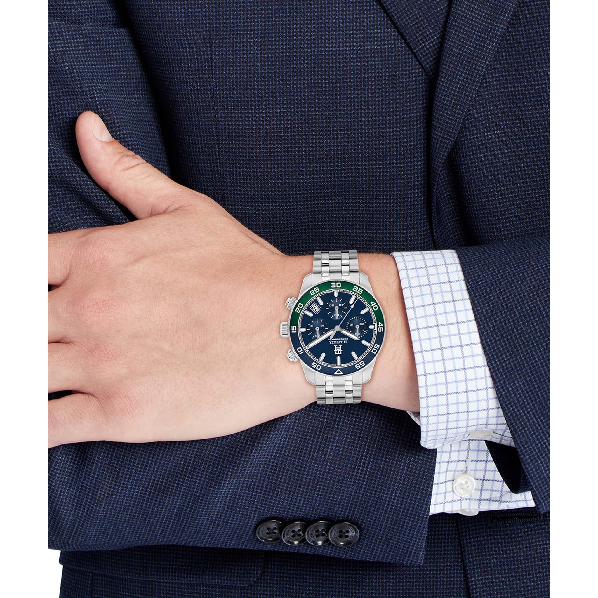 Tommy Hilfiger Stainless Steel Blue Dial Chronograph Men's Watch - 1792185