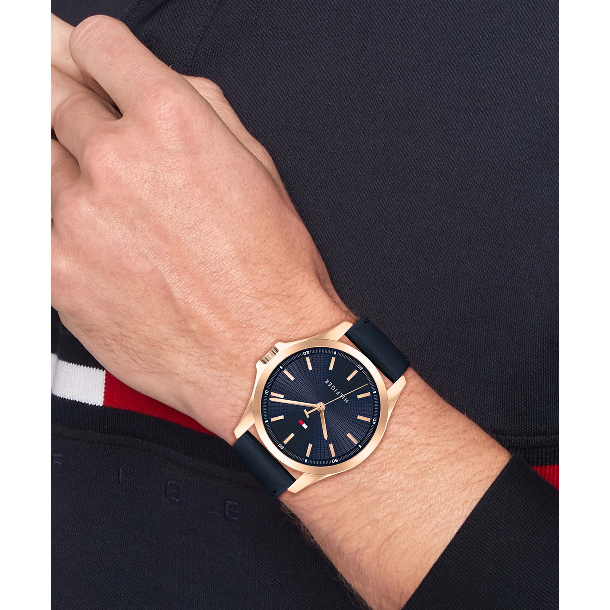 Tommy Hilfiger Blue Leather Navy Dial Men's Watch - 1792189