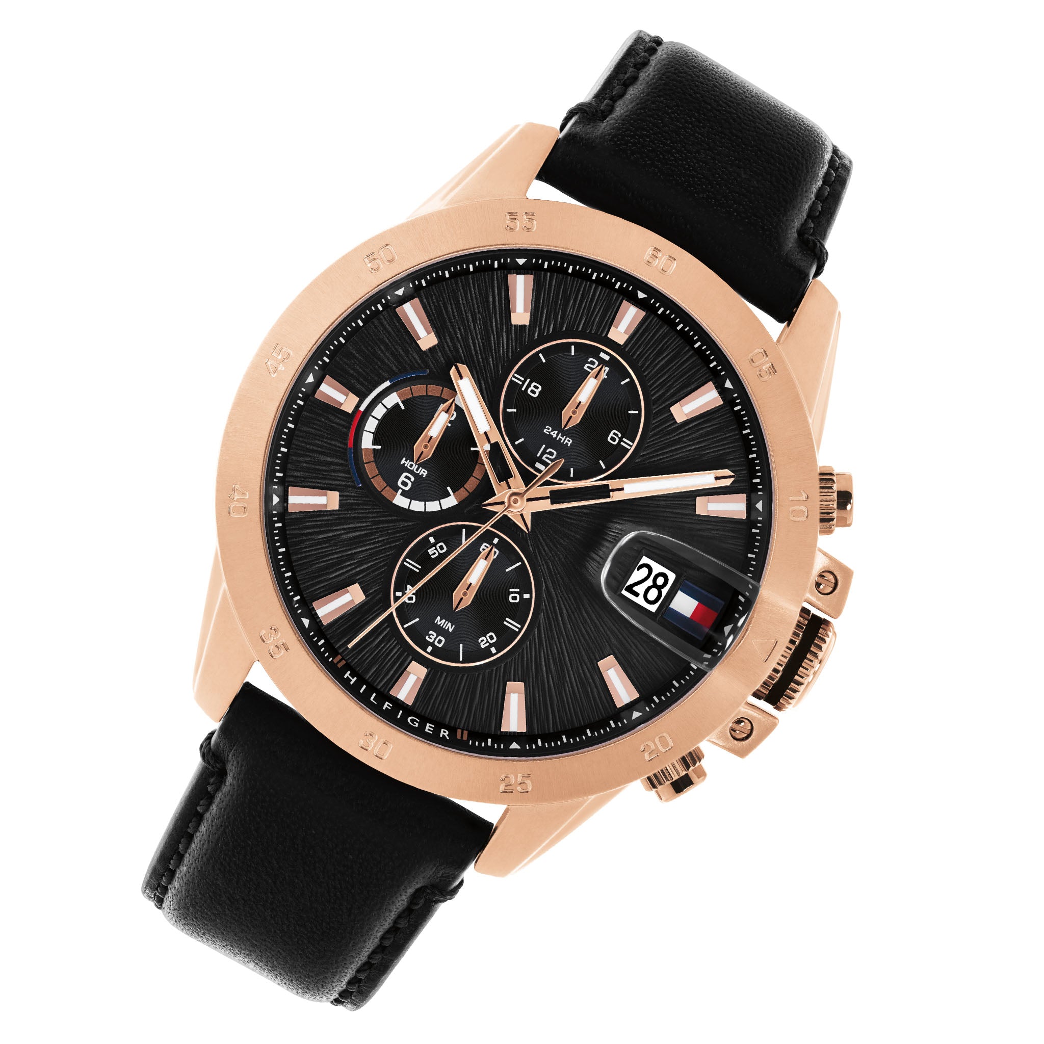 Tommy Hilfiger Leather Black Dial Multi-function Men's Watch - 1792194