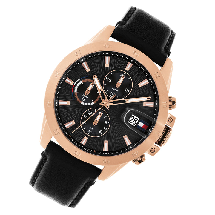 Tommy Hilfiger Leather Black Dial Multi-function Men's Watch - 1792194