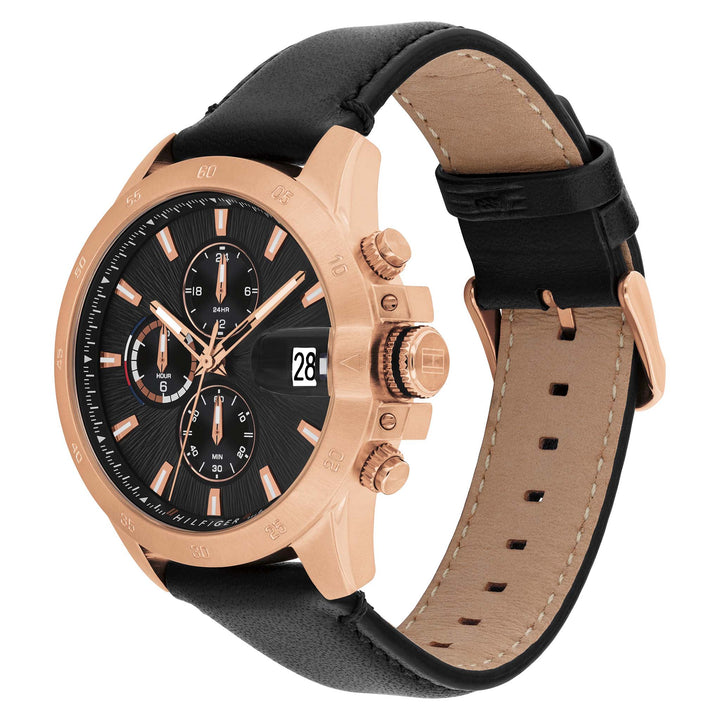 Tommy Hilfiger Leather Black Dial Multi-function Men's Watch - 1792194