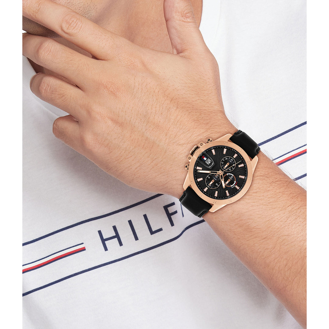 Tommy Hilfiger Leather Black Dial Multi-function Men's Watch - 1792194