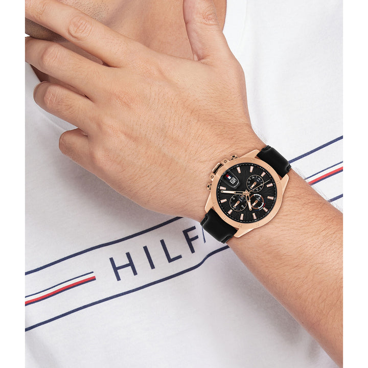 Tommy Hilfiger Leather Black Dial Multi-function Men's Watch - 1792194