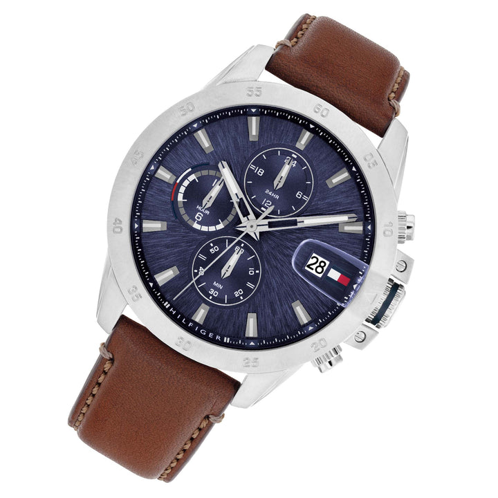 Tommy Hilfiger Brown Leather Navy Dial Multi-function Men's Watch - 1792195