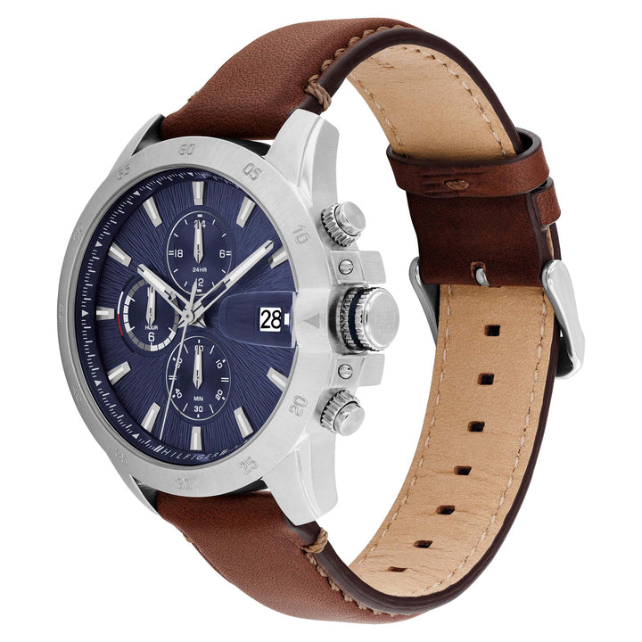Tommy Hilfiger Brown Leather Navy Dial Multi-function Men's Watch - 1792195