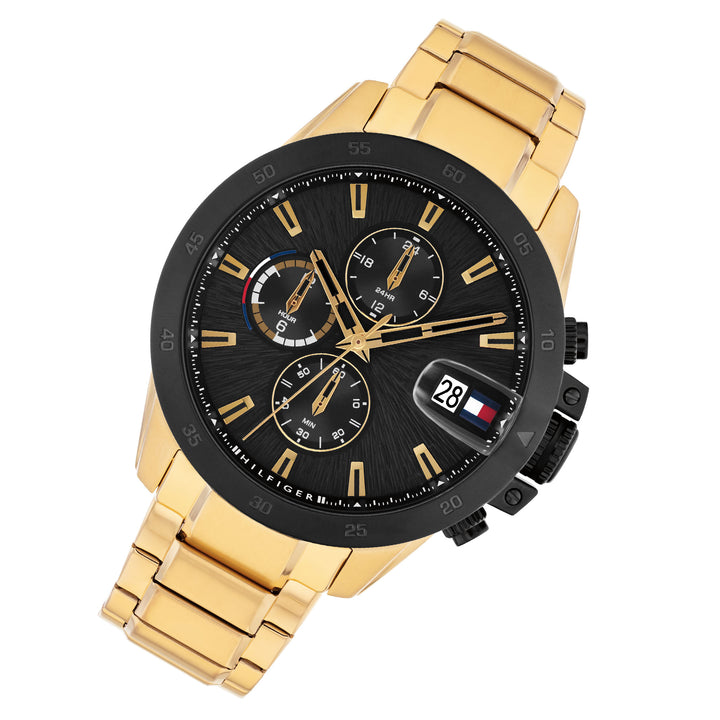 Tommy Hilfiger Gold Steel Black Dial Multi-function Men's Watch - 1792199