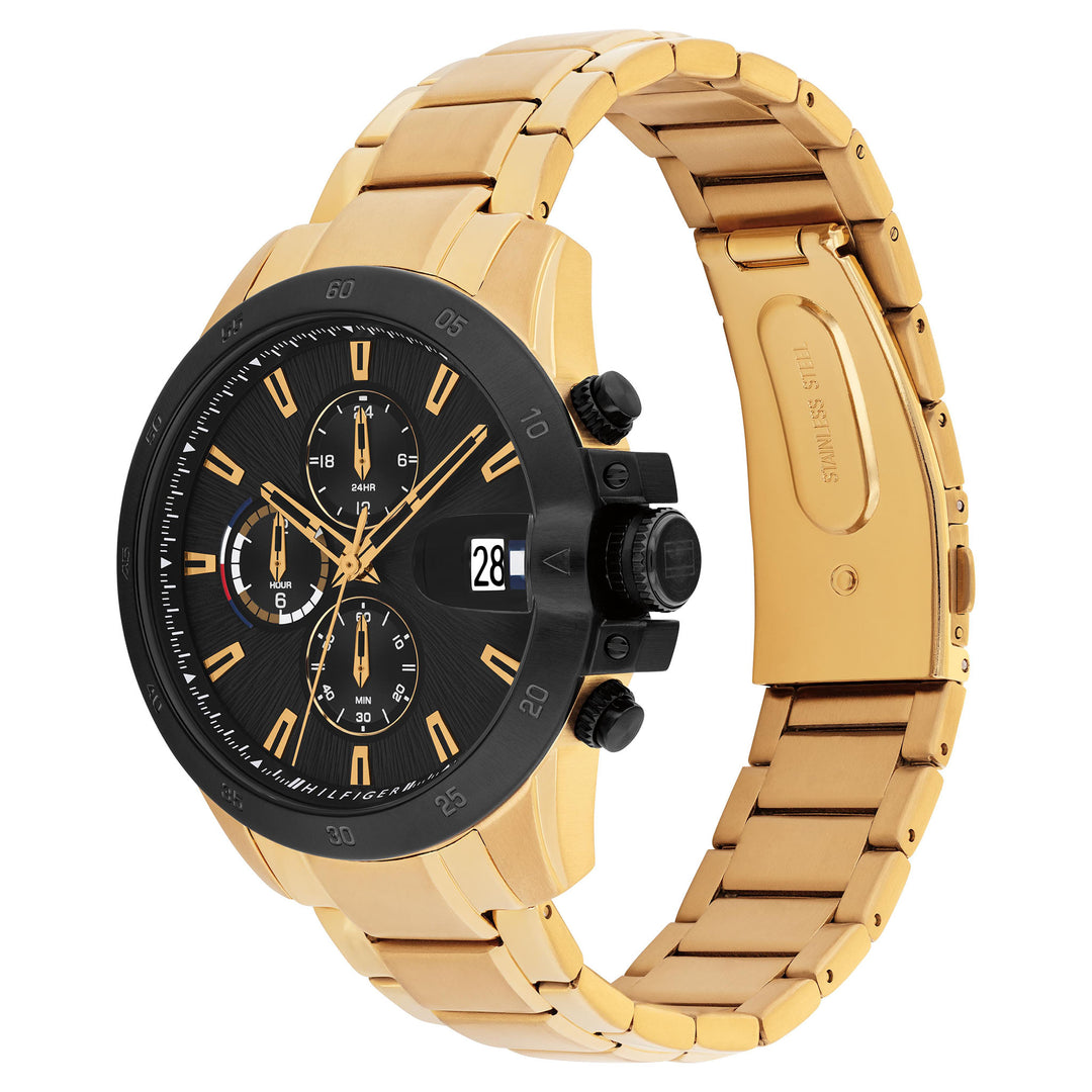 Tommy Hilfiger Gold Steel Black Dial Multi-function Men's Watch - 1792199