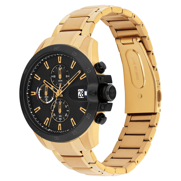 Tommy Hilfiger Gold Steel Black Dial Multi-function Men's Watch - 1792199