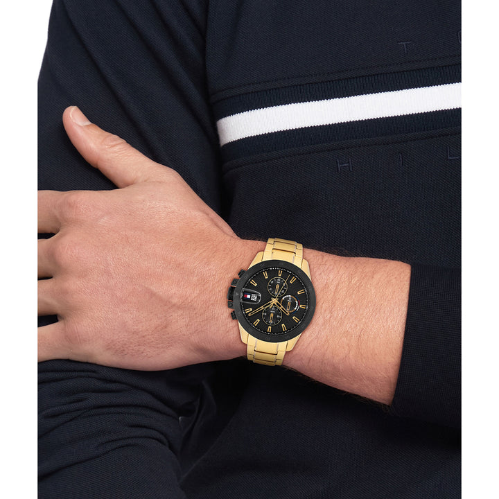 Tommy Hilfiger Gold Steel Black Dial Multi-function Men's Watch - 1792199