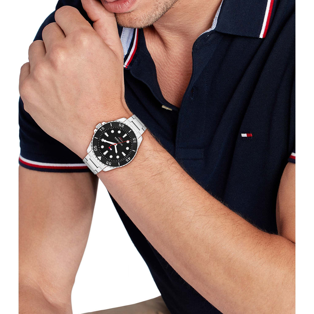 Tommy Hilfiger Stainless Steel Black Dial Men's Watch - 1792203