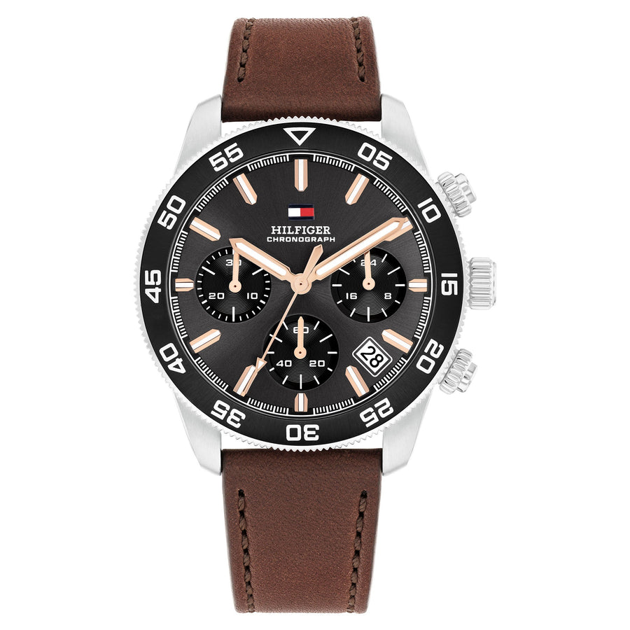 Tommy Hilfiger Brown Leather Dark Grey Dial Chronograph Men's Watch - 1792213
