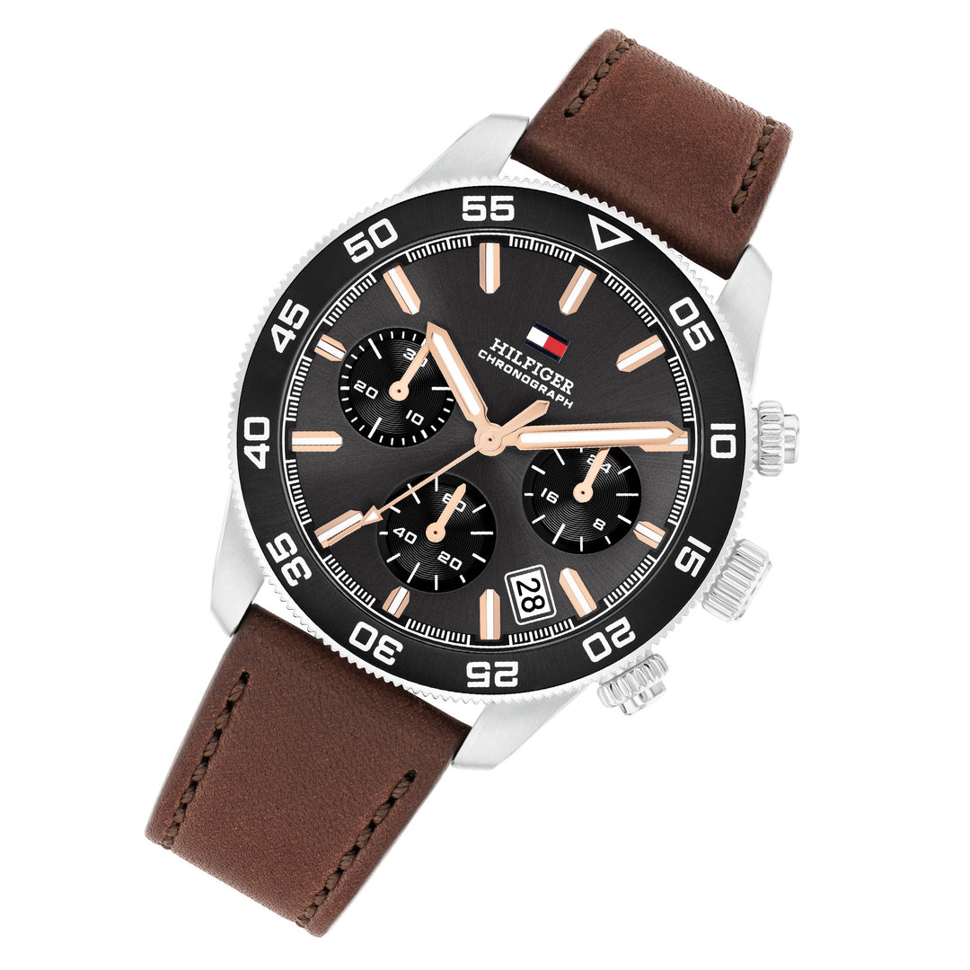 Tommy Hilfiger Brown Leather Dark Grey Dial Chronograph Men's Watch - 1792213