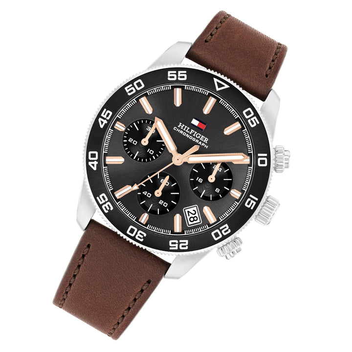 Tommy Hilfiger Brown Leather Dark Grey Dial Chronograph Men's Watch - 1792213