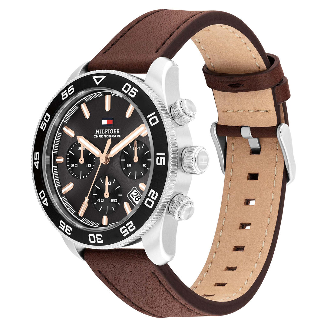Tommy Hilfiger Brown Leather Dark Grey Dial Chronograph Men's Watch - 1792213