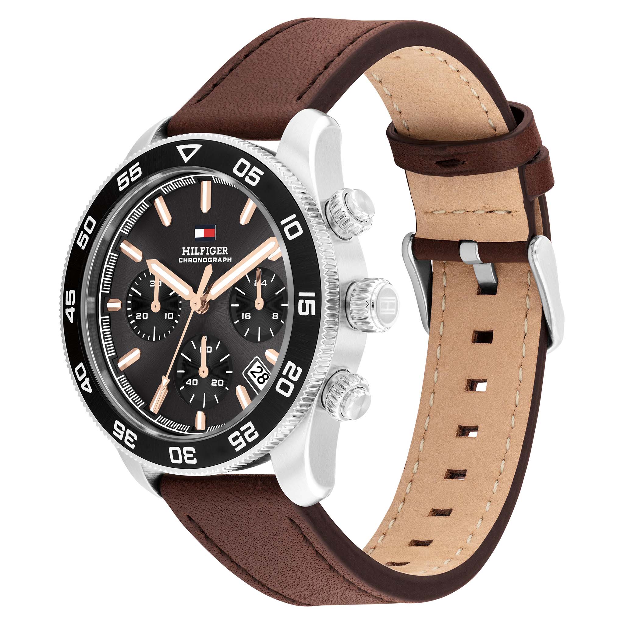 Tommy Hilfiger Brown Leather Dark Grey Dial Chronograph Men's Watch - 1792213