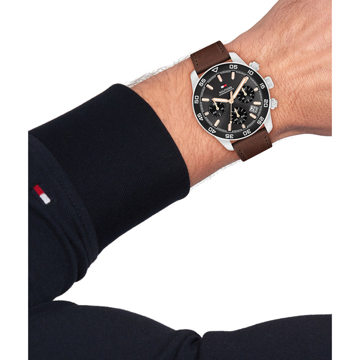 Tommy Hilfiger Brown Leather Dark Grey Dial Chronograph Men's Watch - 1792213
