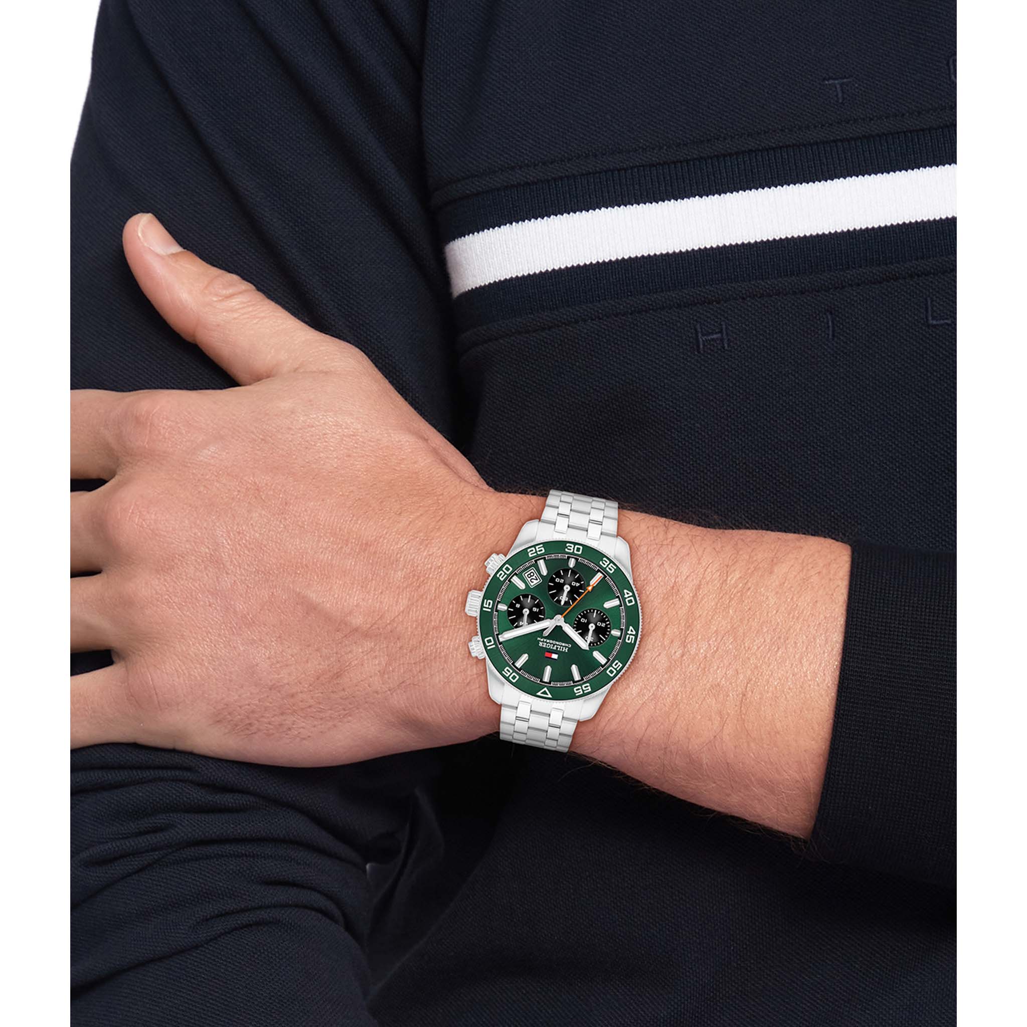 Tommy Hilfiger Stainless Steel Green Dial Chronograph Men's Watch - 1792214