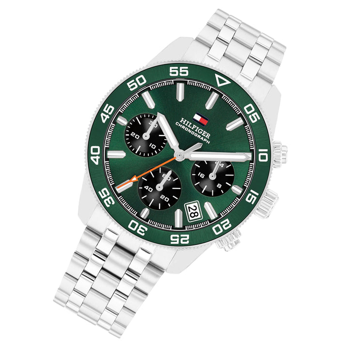 Tommy Hilfiger Stainless Steel Green Dial Chronograph Men's Watch - 1792215