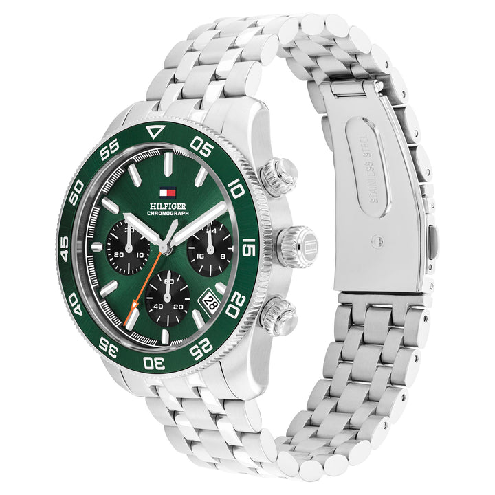 Tommy Hilfiger Stainless Steel Green Dial Chronograph Men's Watch - 1792215