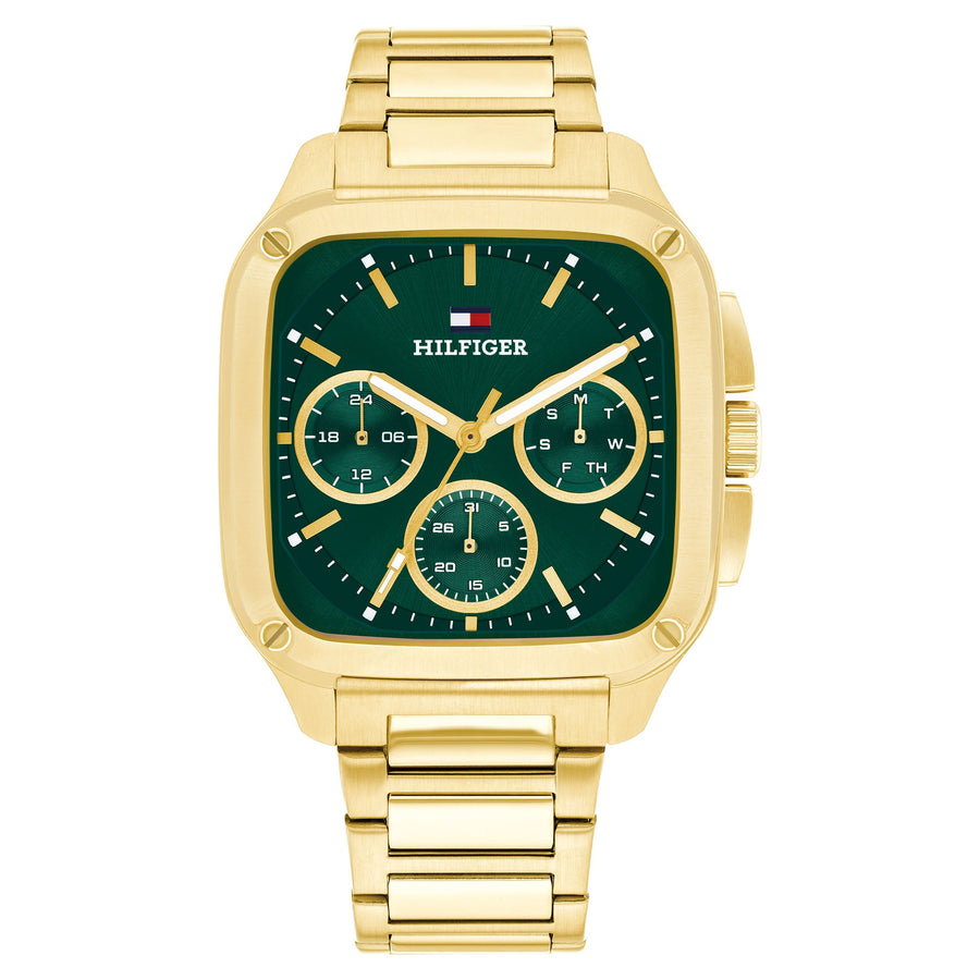 Tommy Hilfiger Gold Steel Green Dial Multi-function Men's Watch - 1792223