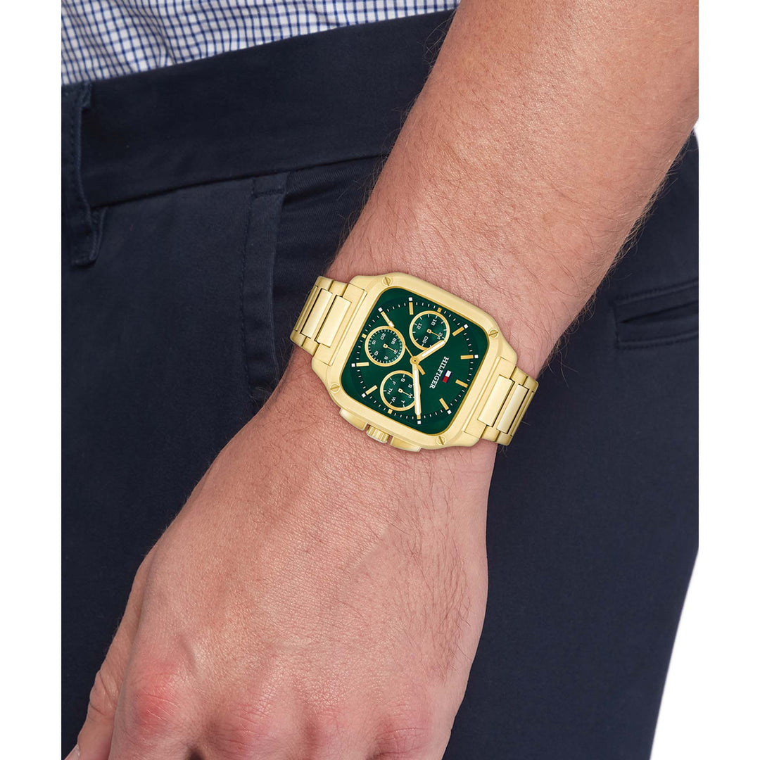Tommy Hilfiger Gold Steel Green Dial Multi-function Men's Watch - 1792223