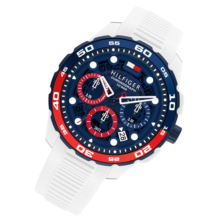 Tommy Hilfiger White Silicone Blue Dial Chronograph Men's Watch - 1792231