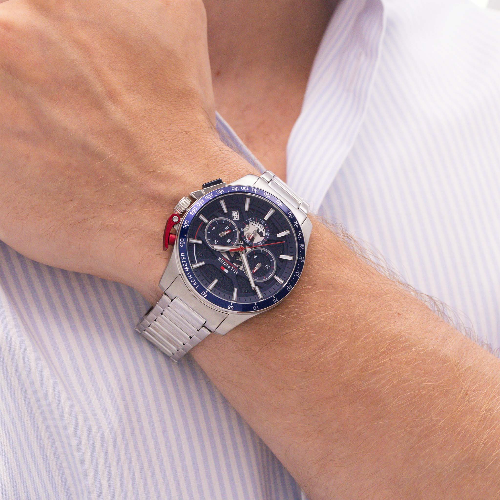Tommy Hilfiger Stainless Steel Blue Dial Chronograph Men's Watch - 1792261