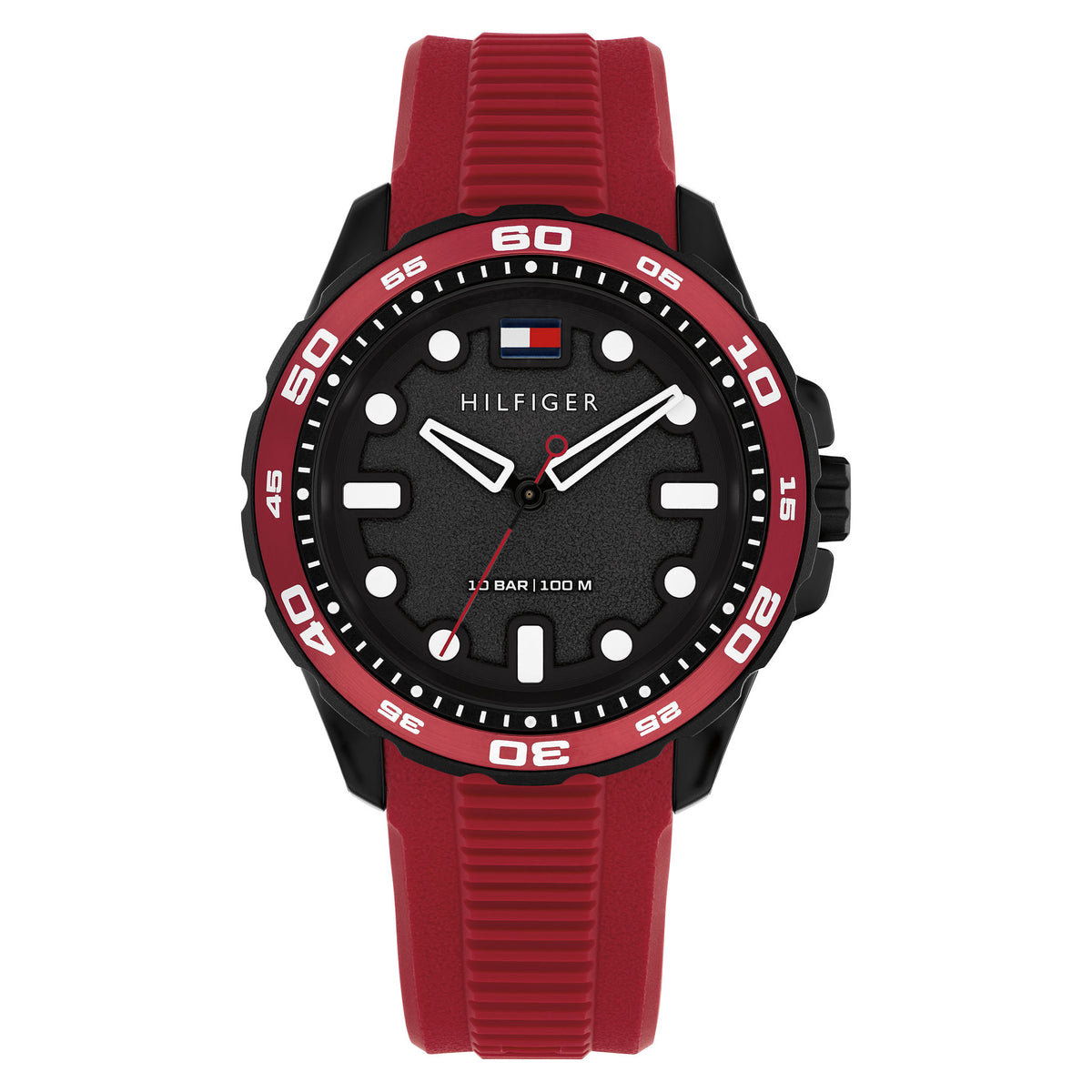 Tommy Hilfiger Red Silicone Black Dial Men's Watch - 1792267