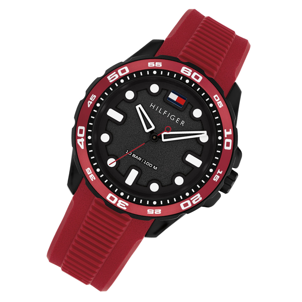 Tommy Hilfiger Red Silicone Black Dial Men's Watch - 1792267