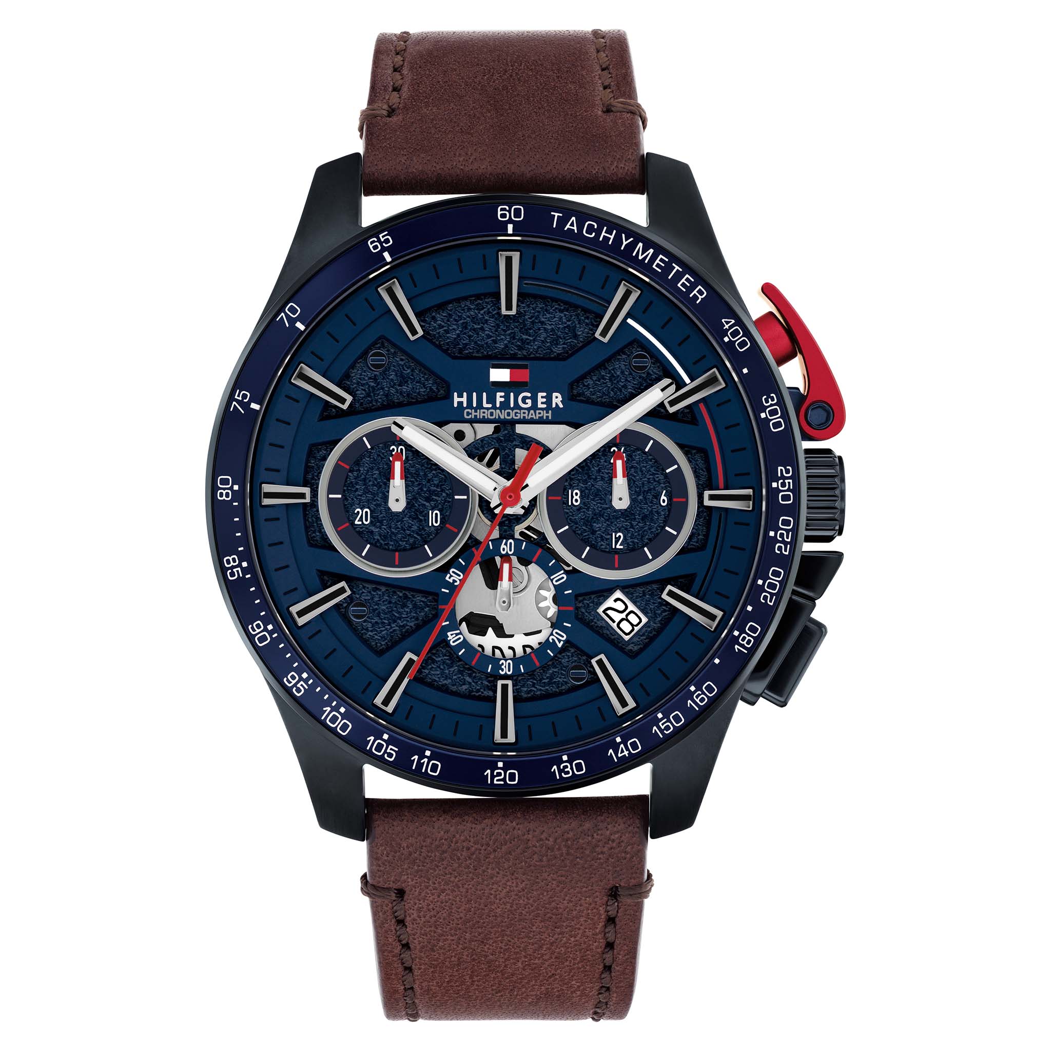 Tommy Hilfiger Brown Leather Blue Dial Chronograph Men's Watch - 1792268