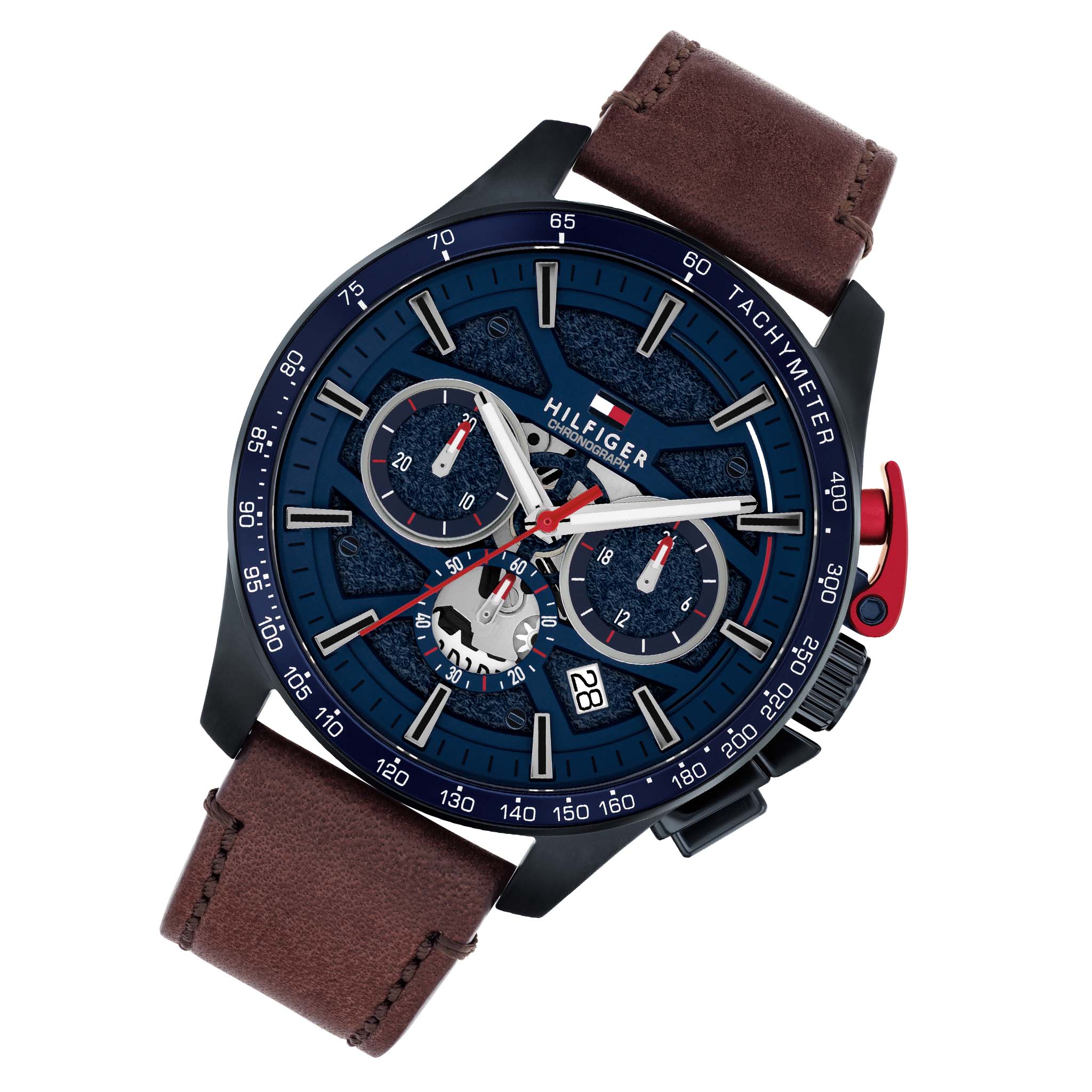 Tommy Hilfiger Brown Leather Blue Dial Chronograph Men's Watch - 1792268