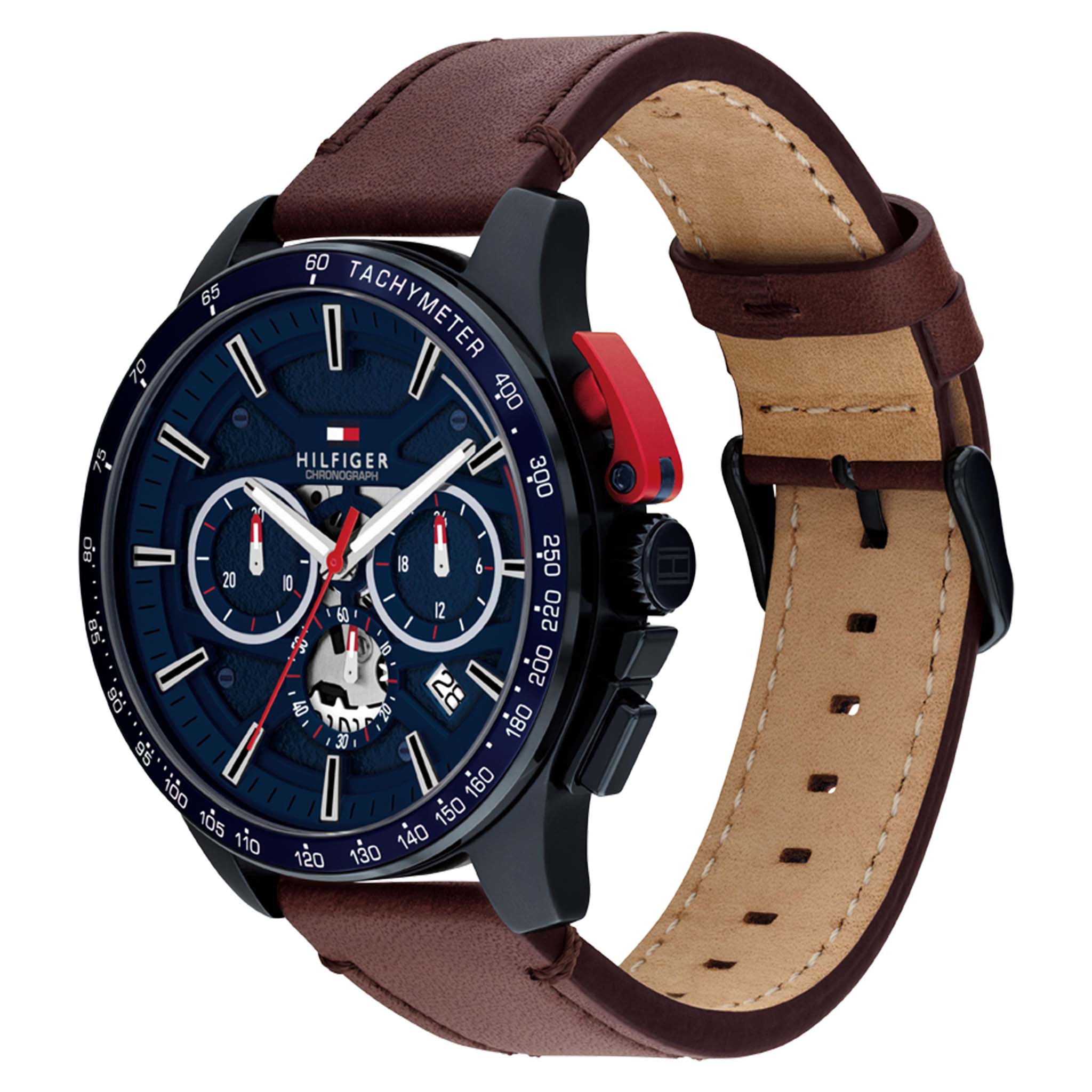 Tommy Hilfiger Brown Leather Blue Dial Chronograph Men's Watch - 1792268
