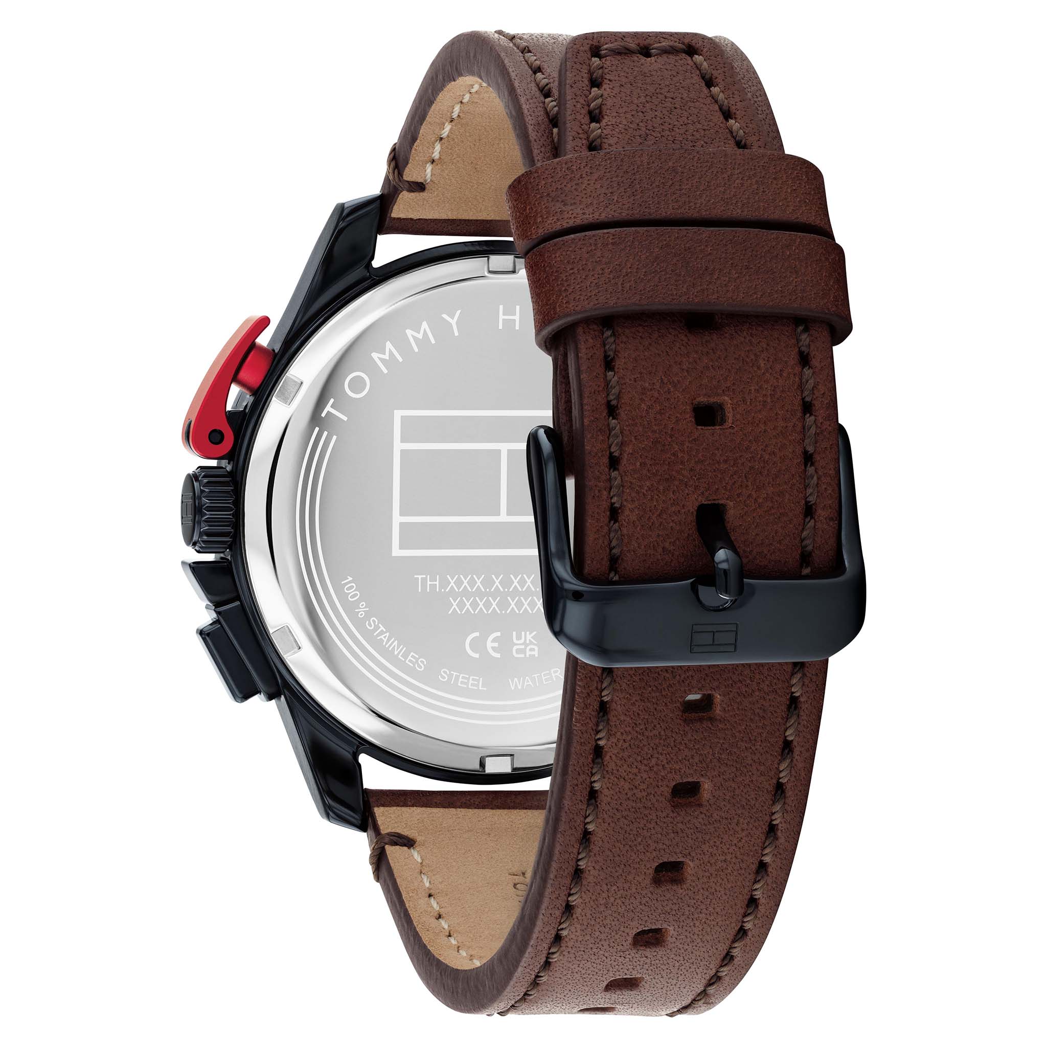 Tommy Hilfiger Brown Leather Blue Dial Chronograph Men's Watch - 1792268