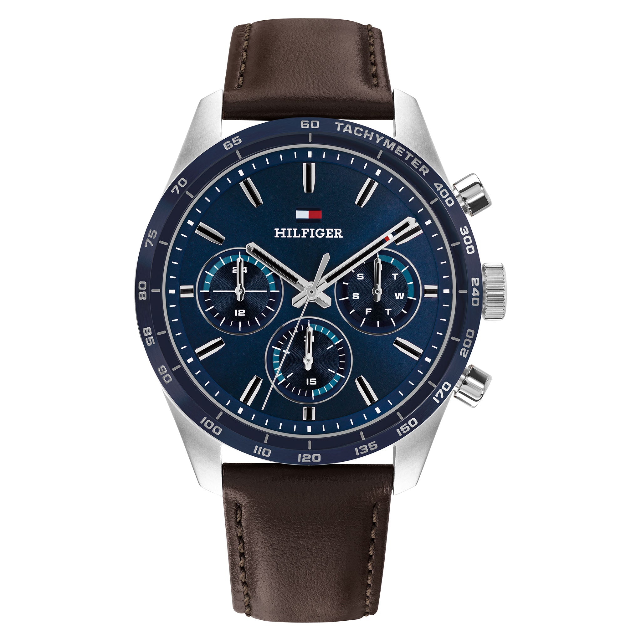 Tommy Hilfiger Brown Leather Navy Dial Multi-function Men's Watch - 1792276