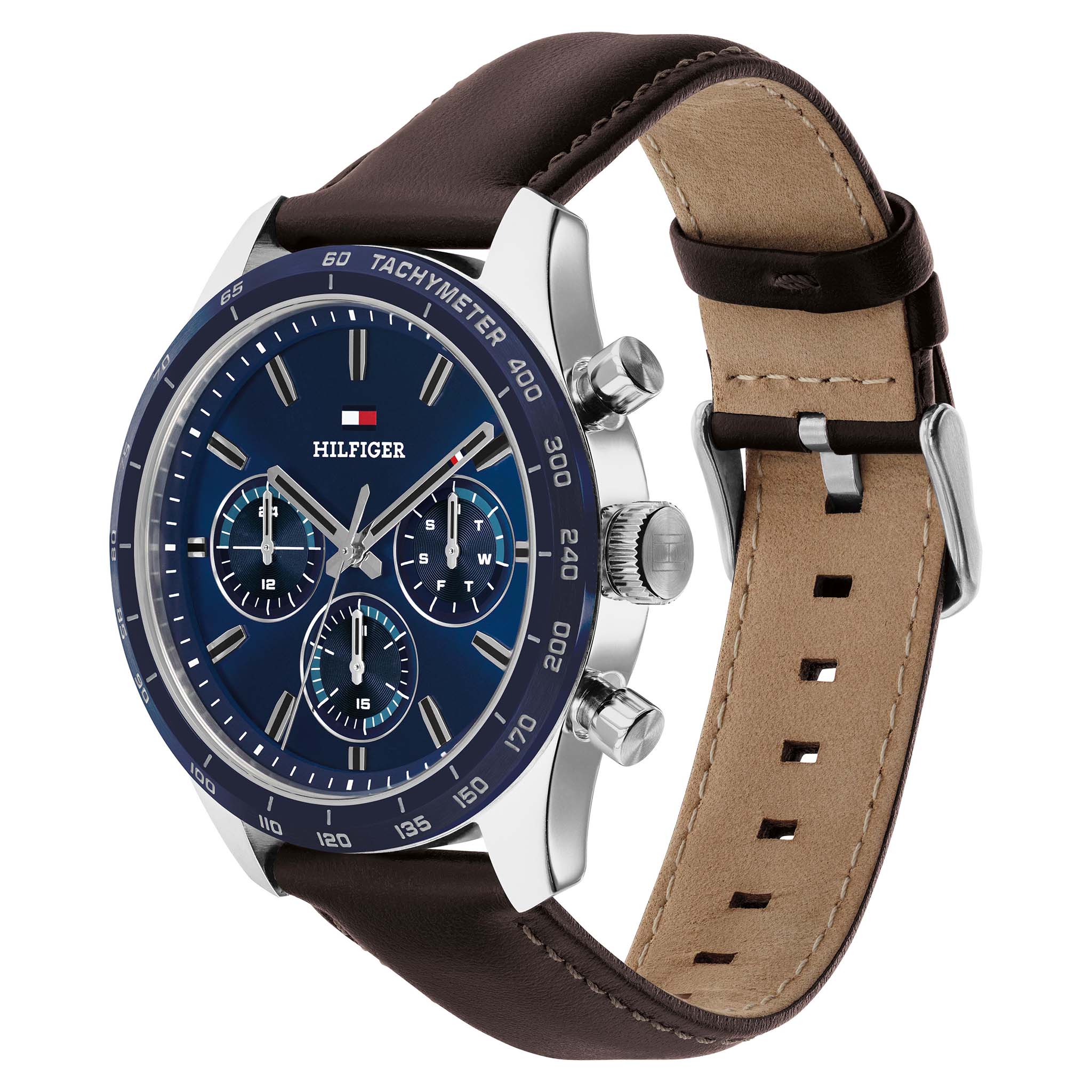 Tommy Hilfiger Brown Leather Navy Dial Multi-function Men's Watch - 1792276