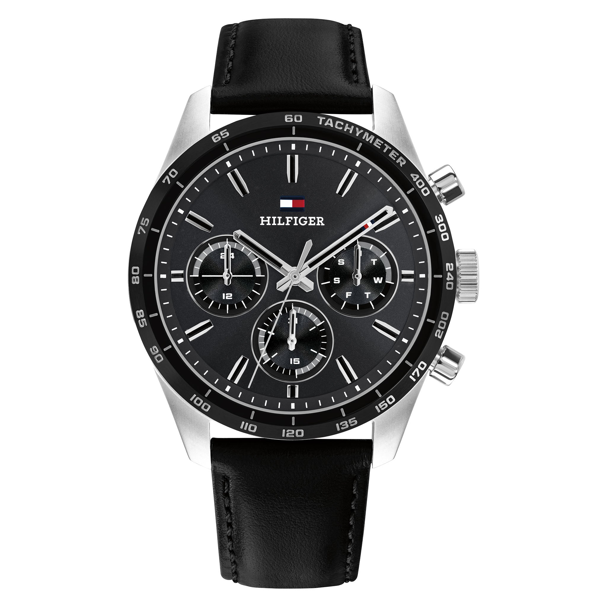 Tommy Hilfiger Leather Black Dial Multi-function Men's Watch - 1792277