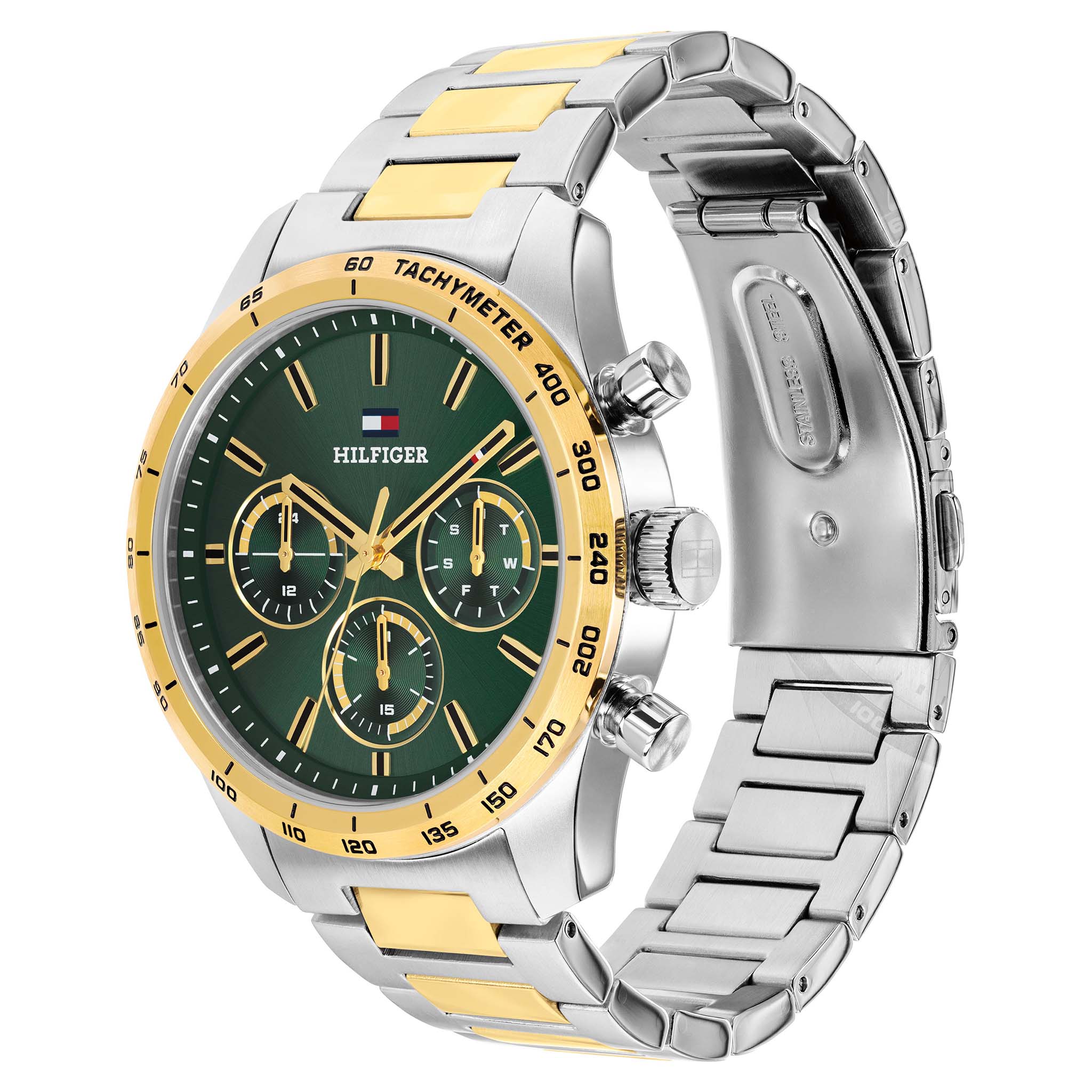 Tommy Hilfiger Two-Tone Steel Green Dial Multi-function Men's Watch - 1792279