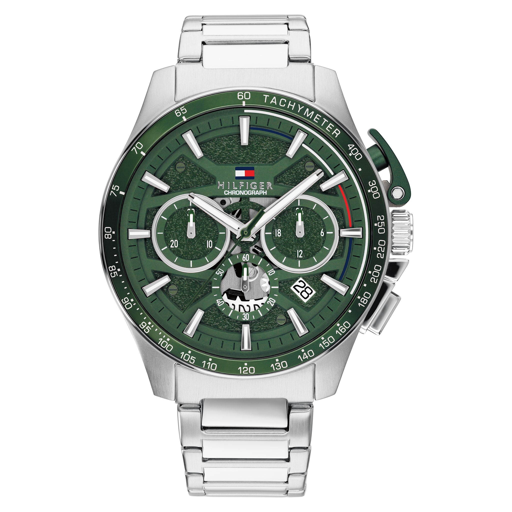 Tommy Hilfiger Silver Steel Green Dial Chronograph Men's Watch - 1792293