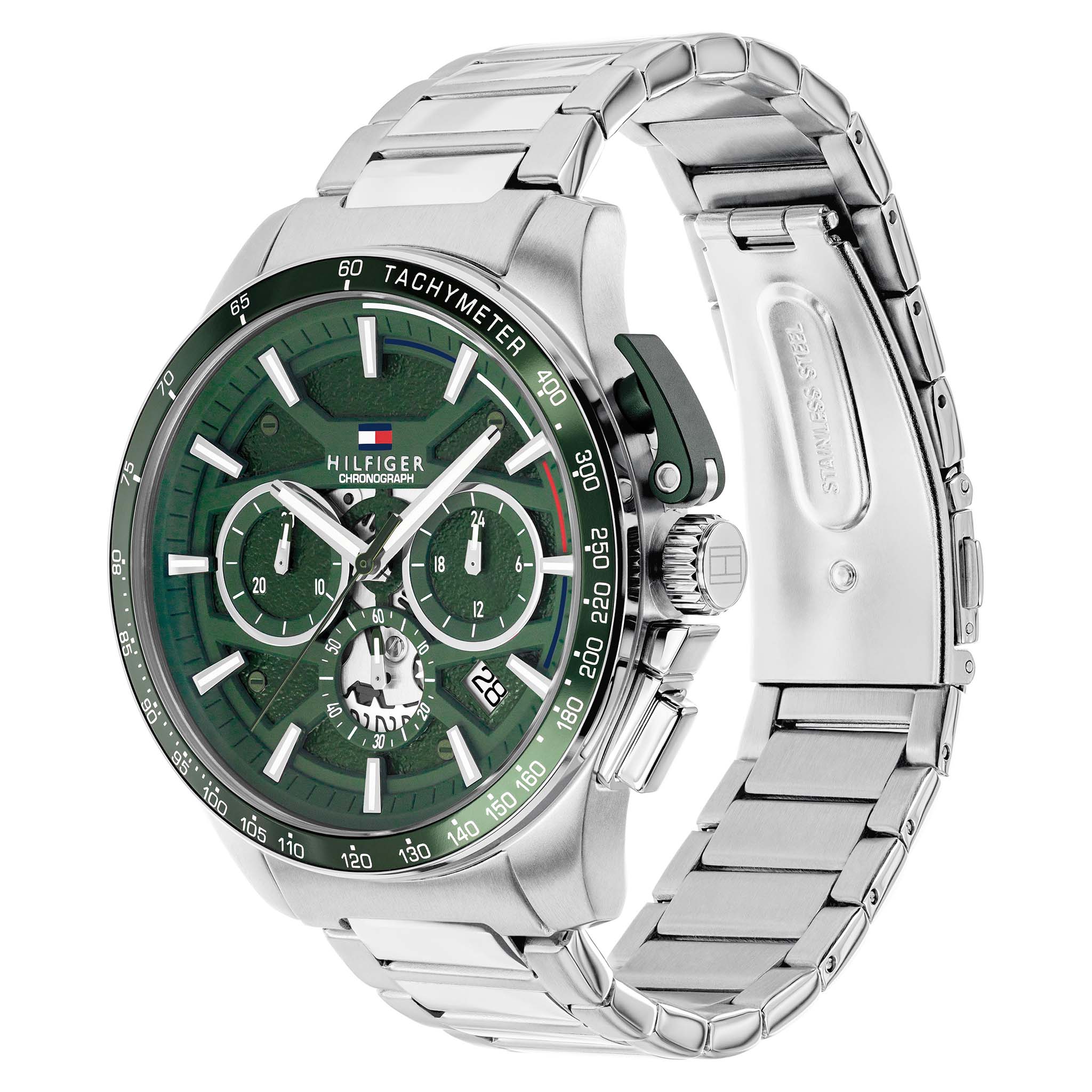 Tommy Hilfiger Silver Steel Green Dial Chronograph Men's Watch - 1792293