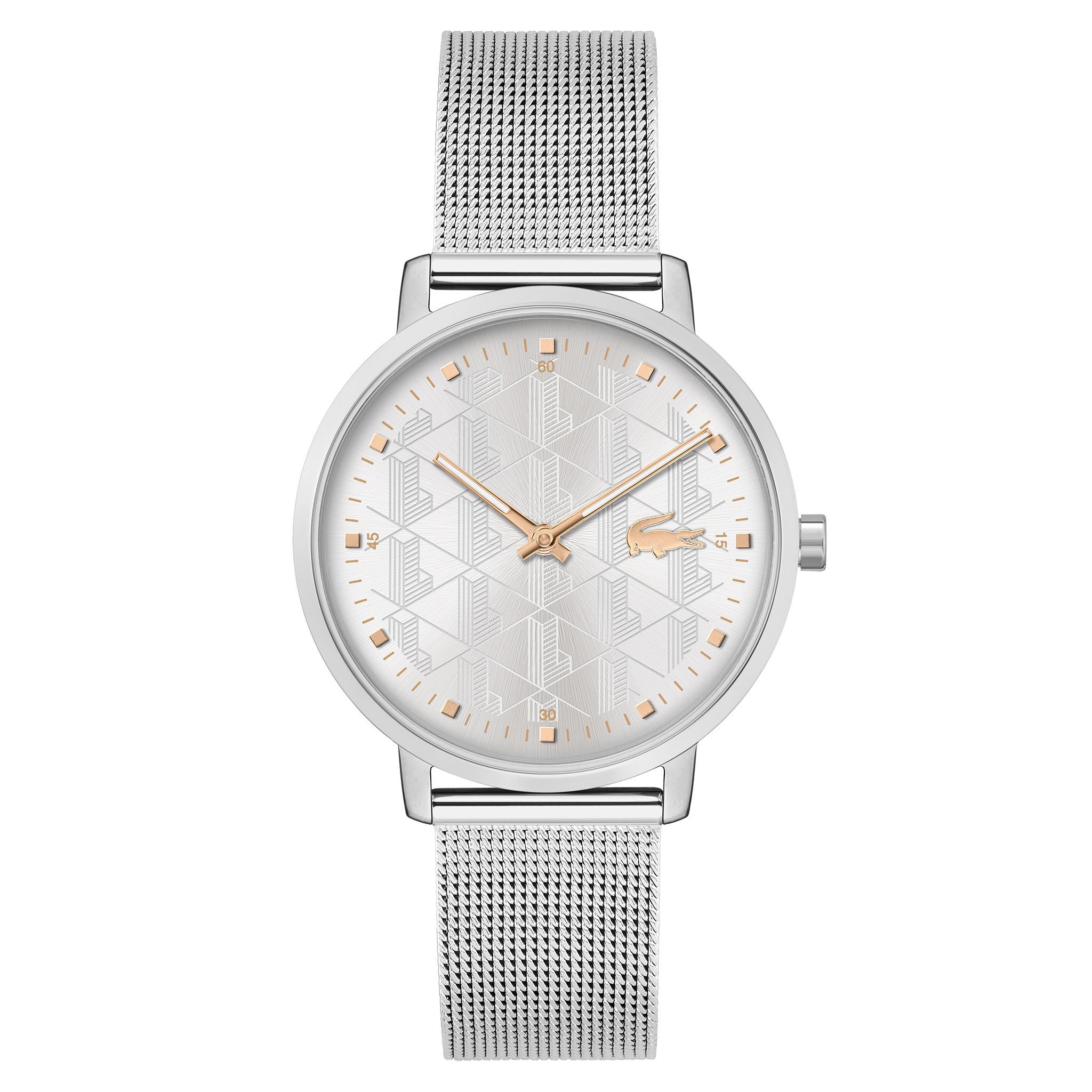 Lacoste Crocorigin Steel Mesh Silver White Dial Slim Women's Watch - 2001285