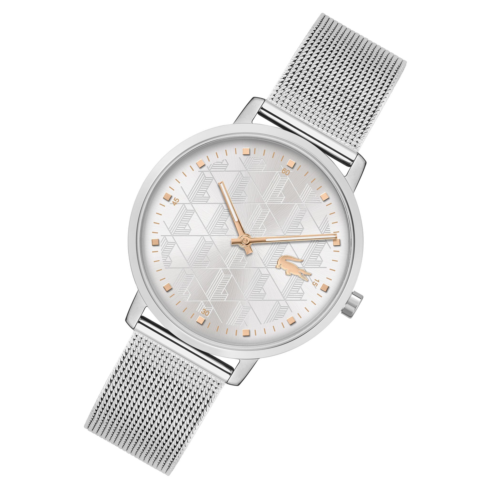 Lacoste Crocorigin Steel Mesh Silver White Dial Slim Women's Watch - 2001285