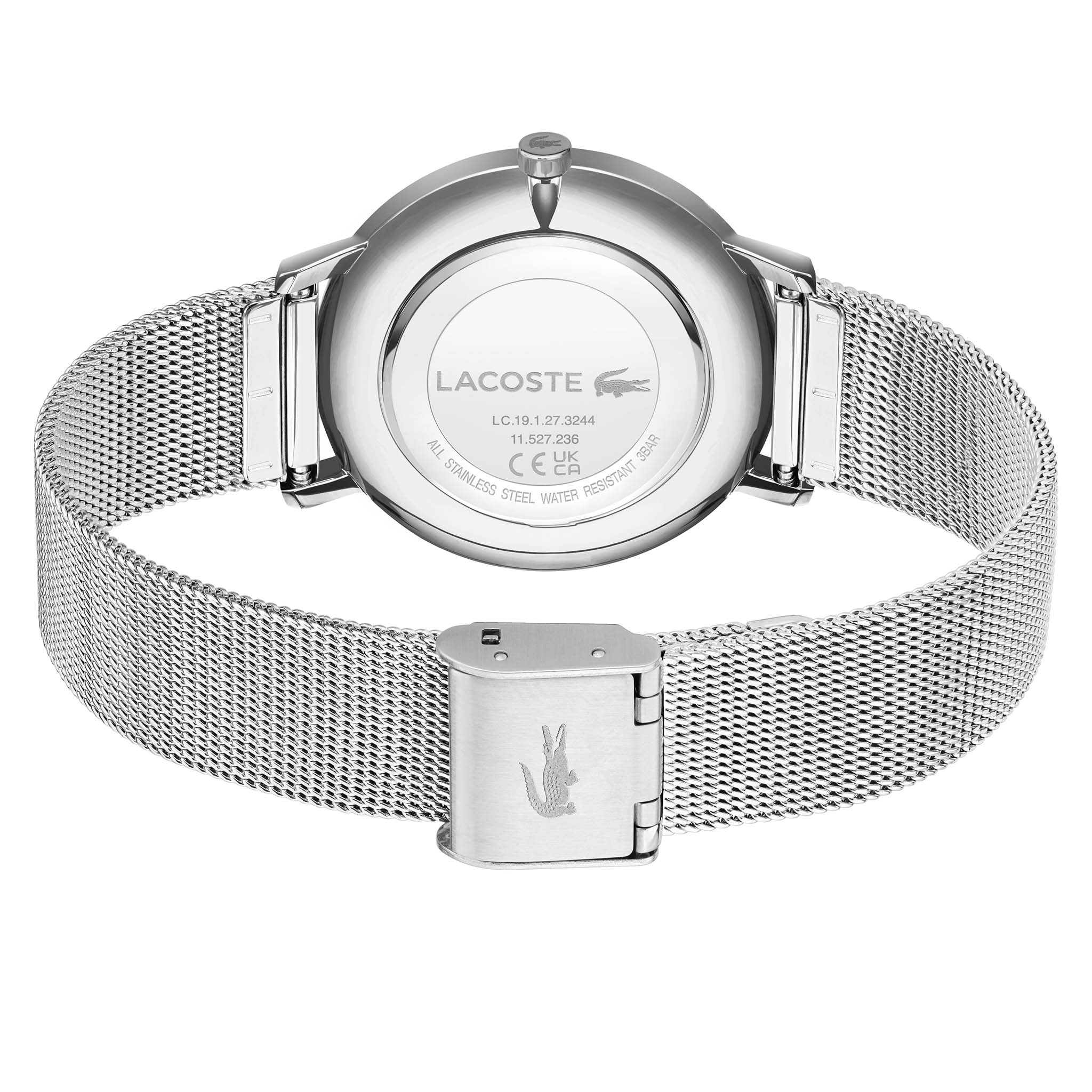 Lacoste Crocorigin Steel Mesh Silver White Dial Slim Women's Watch - 2001285