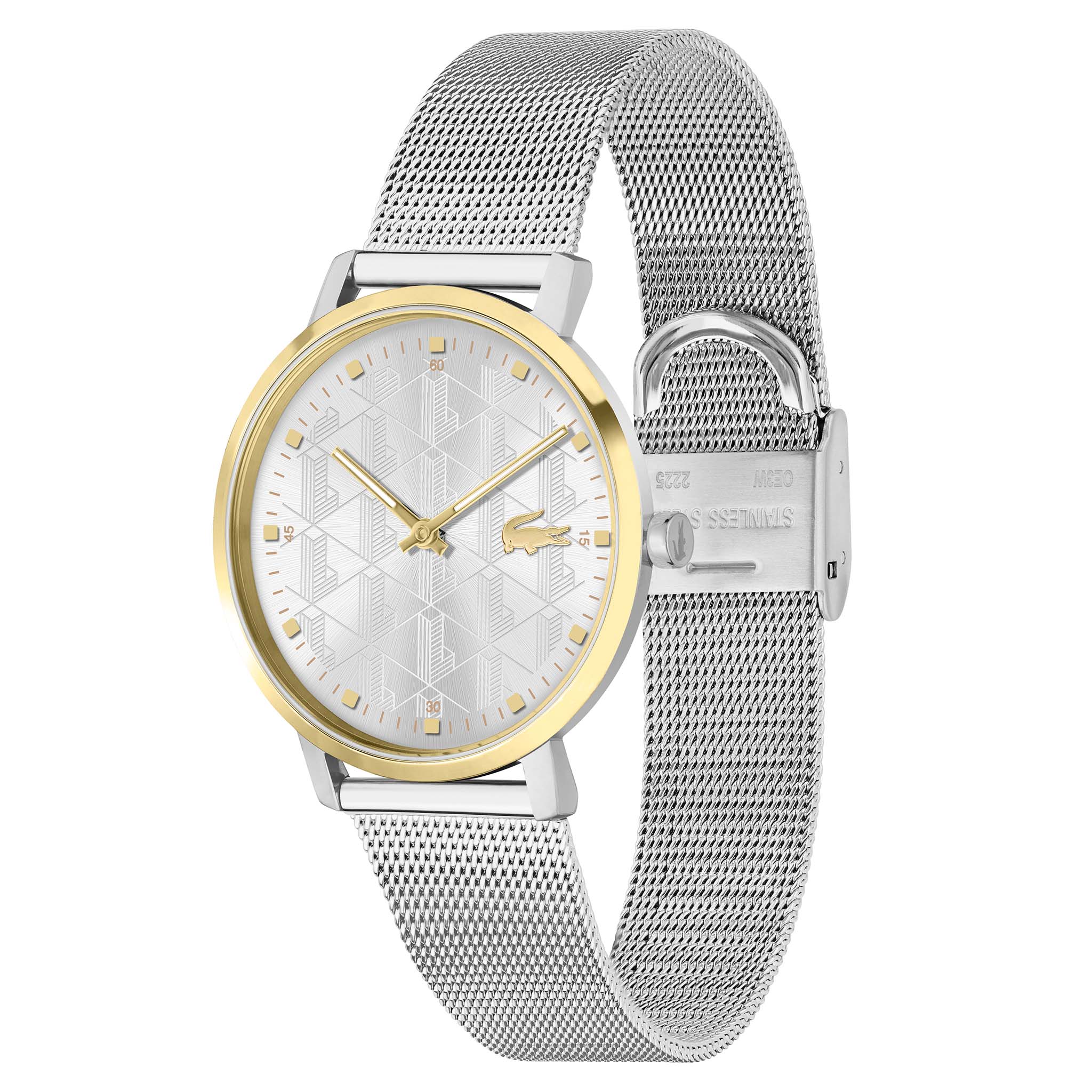 Lacoste Crocorigin Steel Mesh Silver White Dial Slim Women's Watch - 2001286